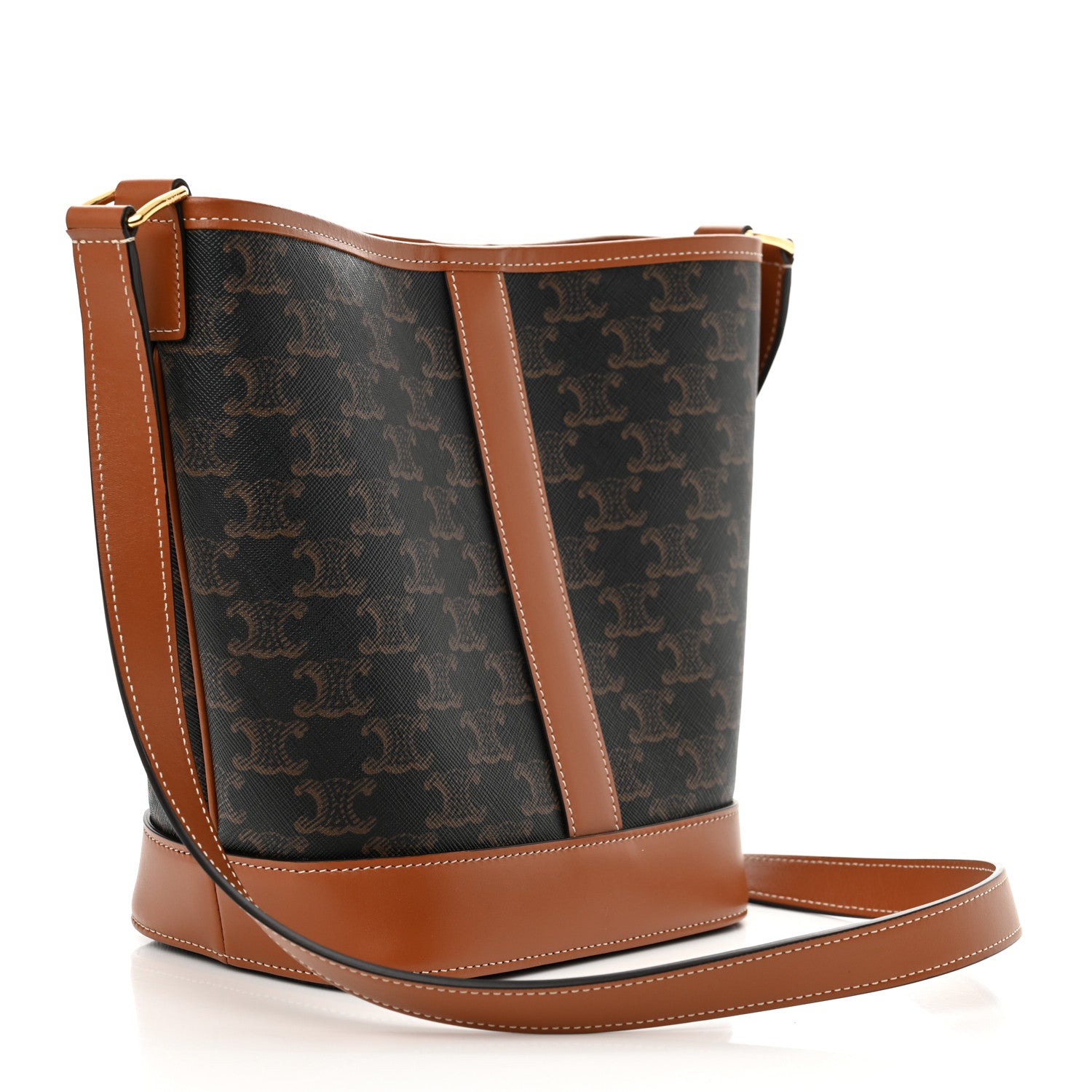 Celine Triomphe Canvas Calfskin Small Bucket Bag Tan 3 of 10