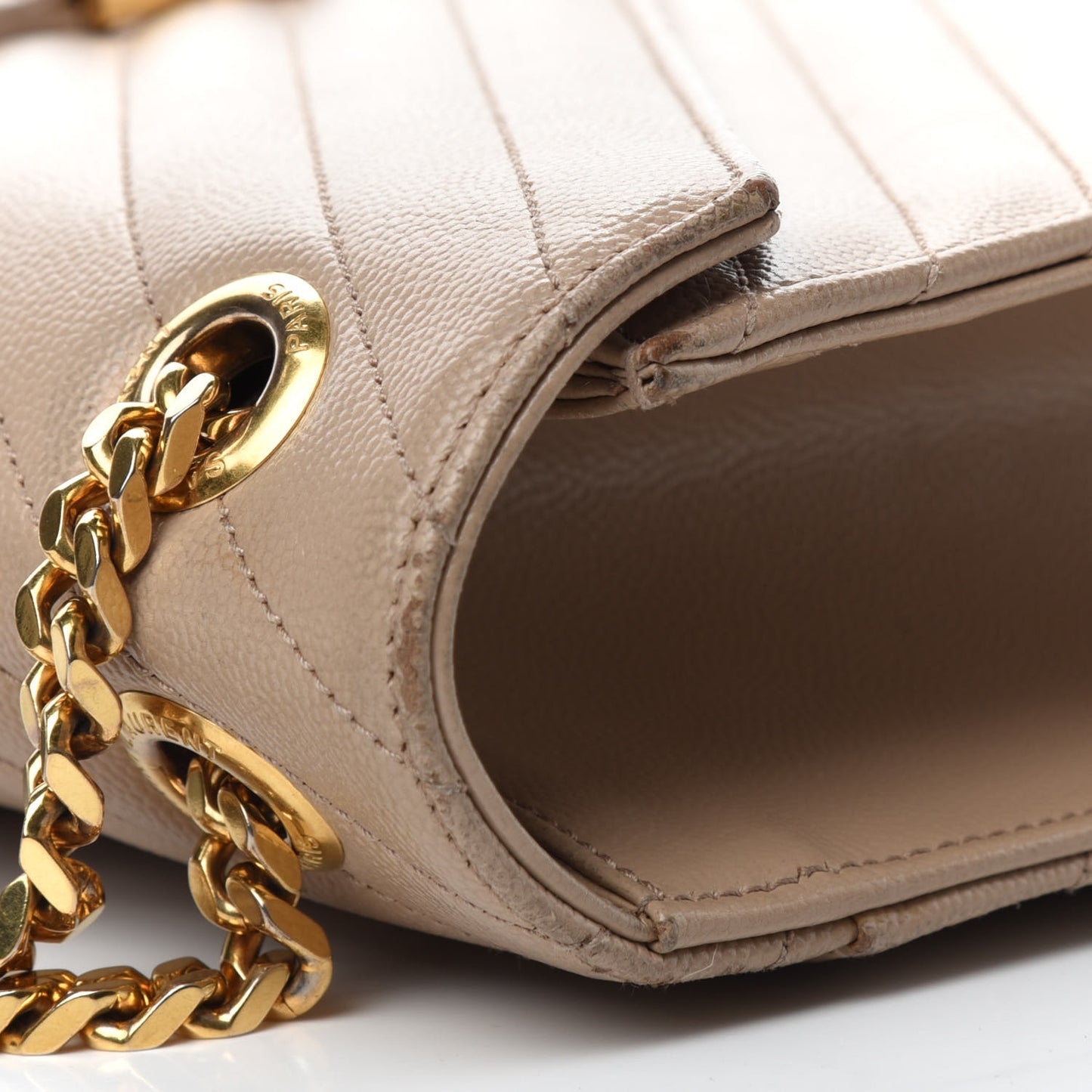 Grain De Poudre Matelasse Chevron Large Monogram Satchel Beige