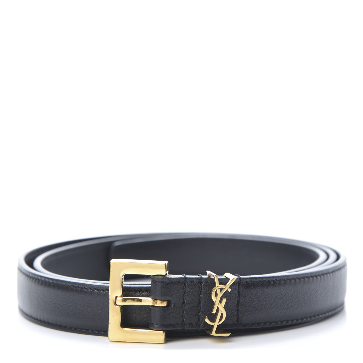 Saint Laurent Smooth Calfskin Monogram Square Buckle Belt 90 36 Black 1 of 6