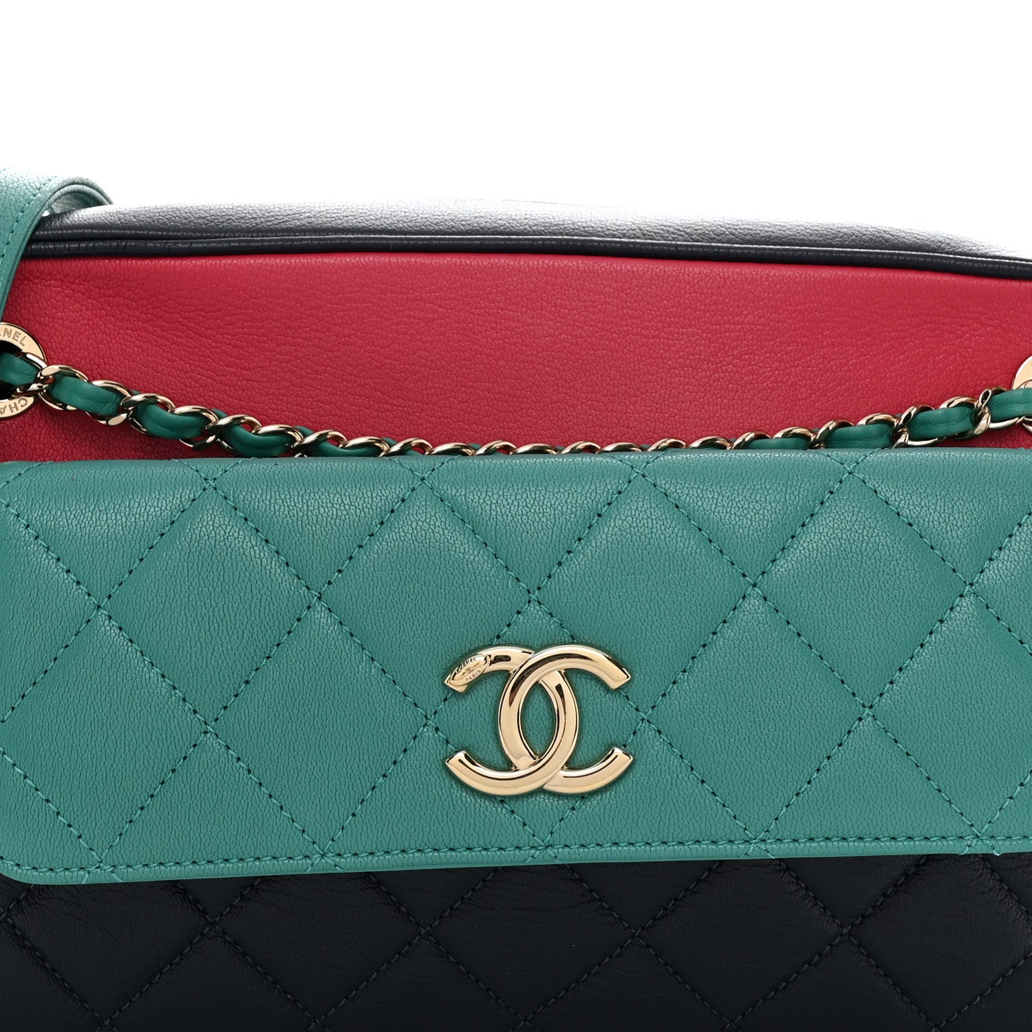 Chanel Goatskin Quilted Tri-Color Medium In & Out Camera Case Navy Turquoise Pink 10 of 14