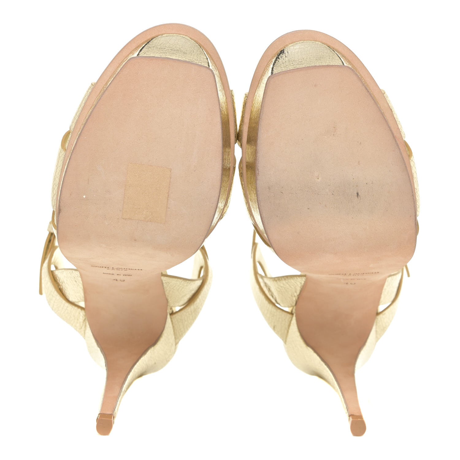 Saint Laurent Metallic Calfskin Tribute 105 Platform Sandals 40 Black Gold 6 of 13