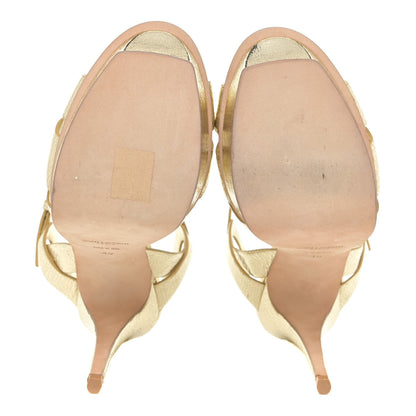 Saint Laurent Metallic Calfskin Tribute 105 Platform Sandals 40 Black Gold 6 of 13
