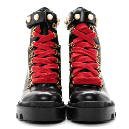 Gucci Magnum Calfskin Pearl Lace Up Combat Ankle Boots 38.5 Black 2 of 15