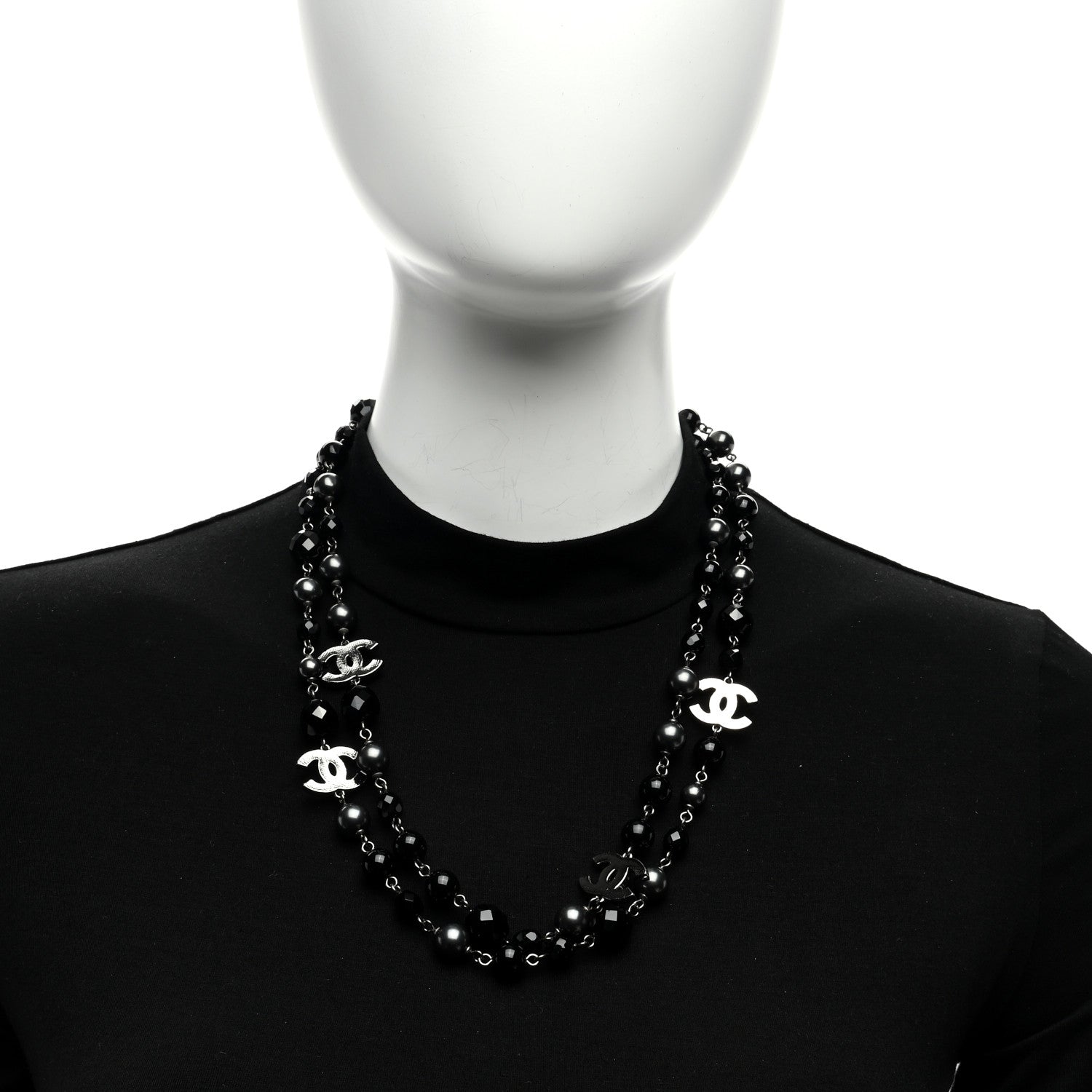 Chanel Ruthenium Pearl Beaded CC Long Necklace Black 5 of 5