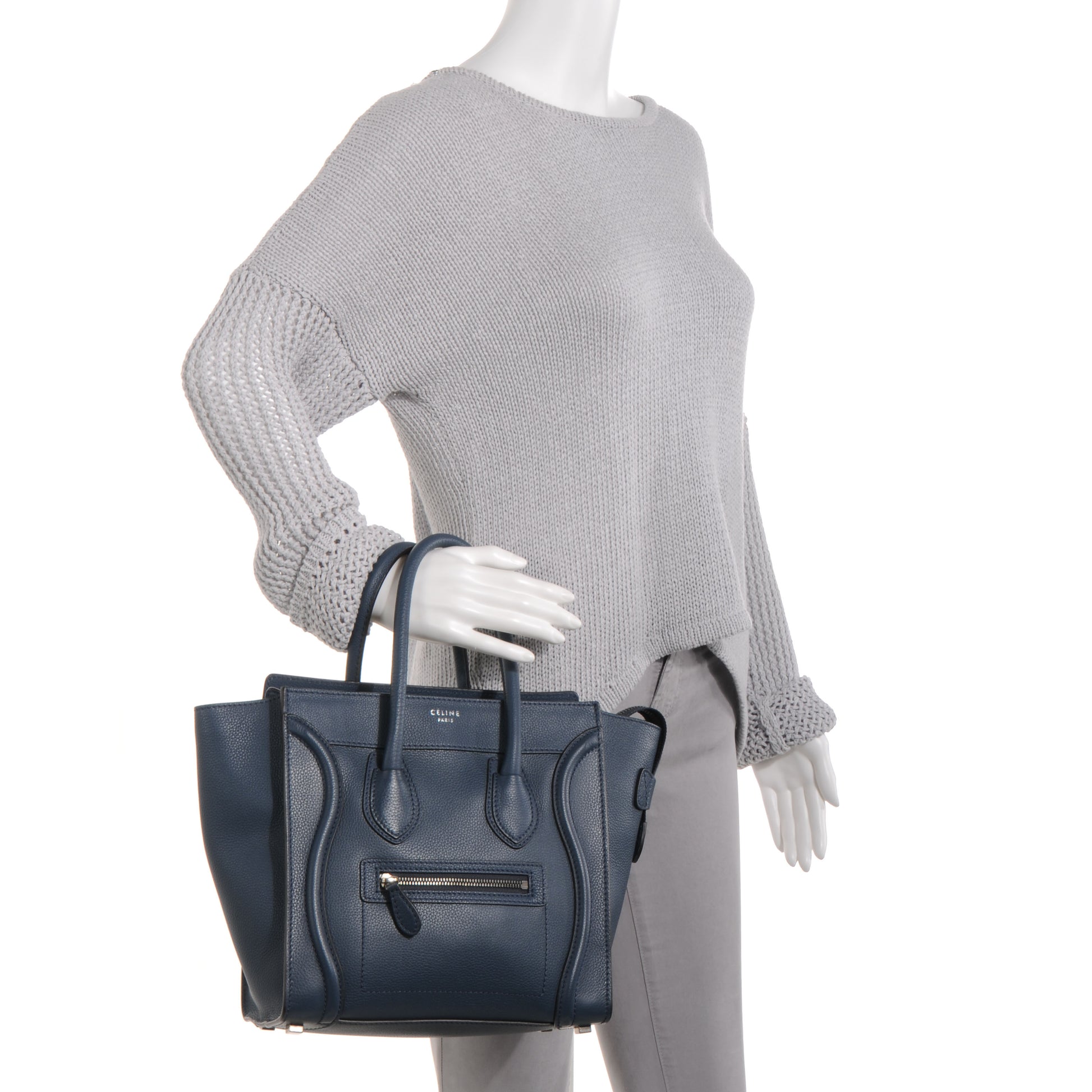 Celine Drummed Leather Micro Luggage Bag Orage 2 of 9
