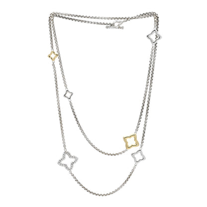 David Yurman Sterling Silver 18K Yellow Gold Quatrefoil Necklace 3 of 7