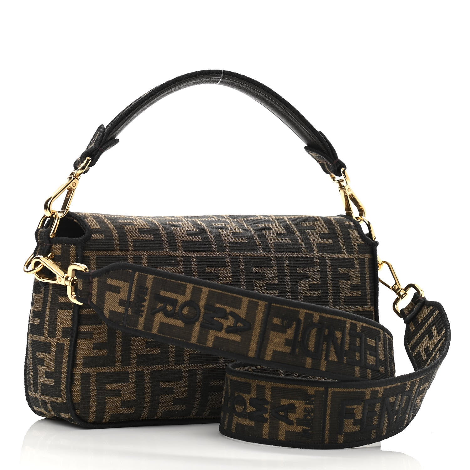 Fendi Fabric Jacquard FF 1974 Medium Baguette Tobacco Moro Black 3 of 9