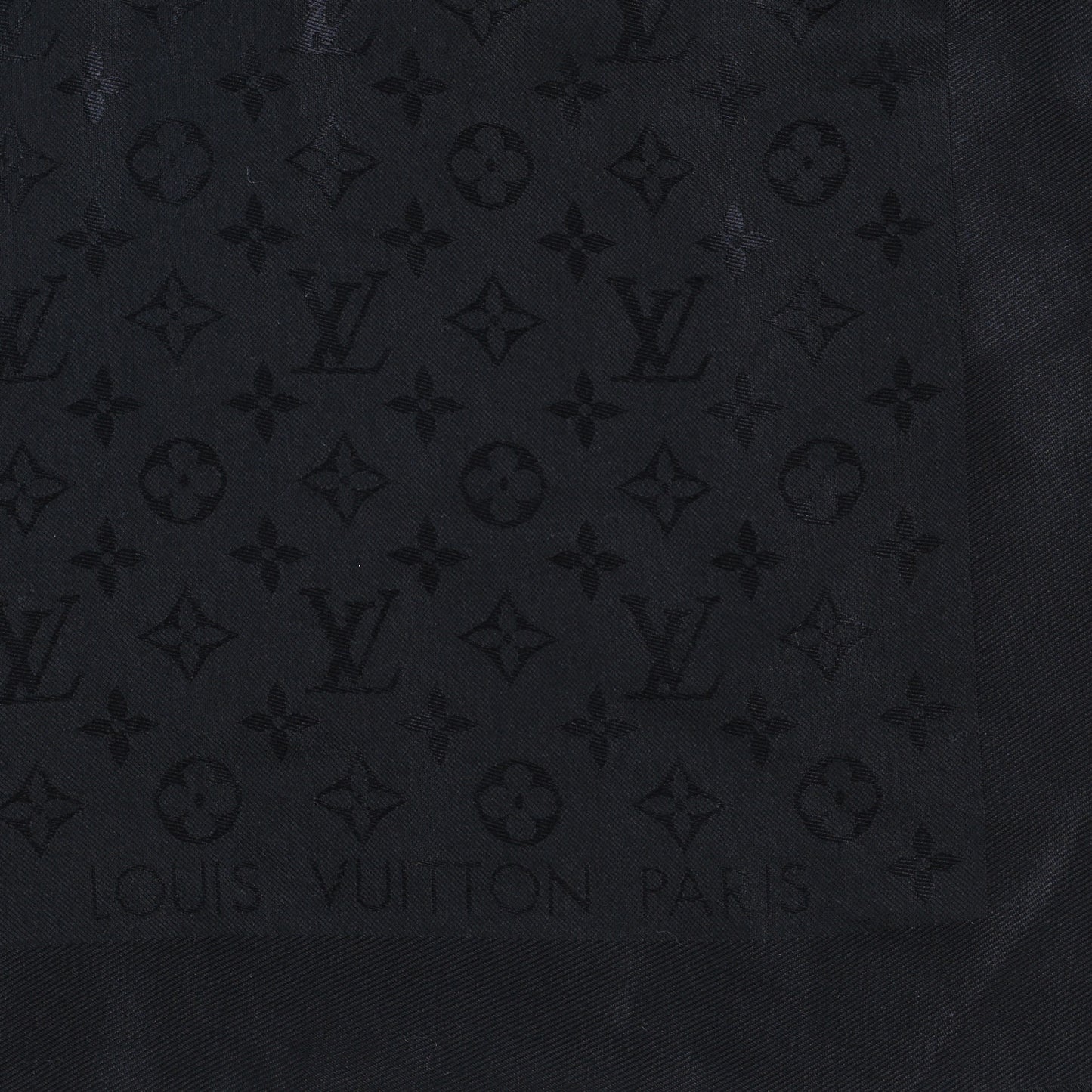 LOUIS VUITTON Silk Wool Monogram Shawl Black