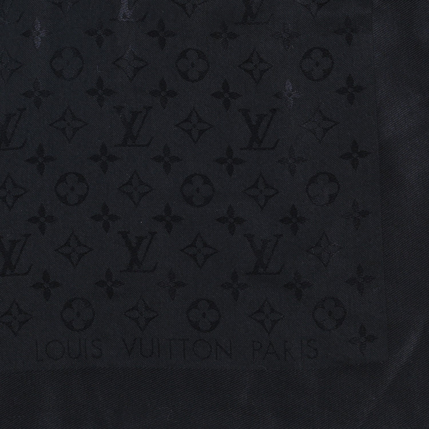 Louis Vuitton LOUIS VUITTON Silk Wool Monogram Shawl Black 2 of 4