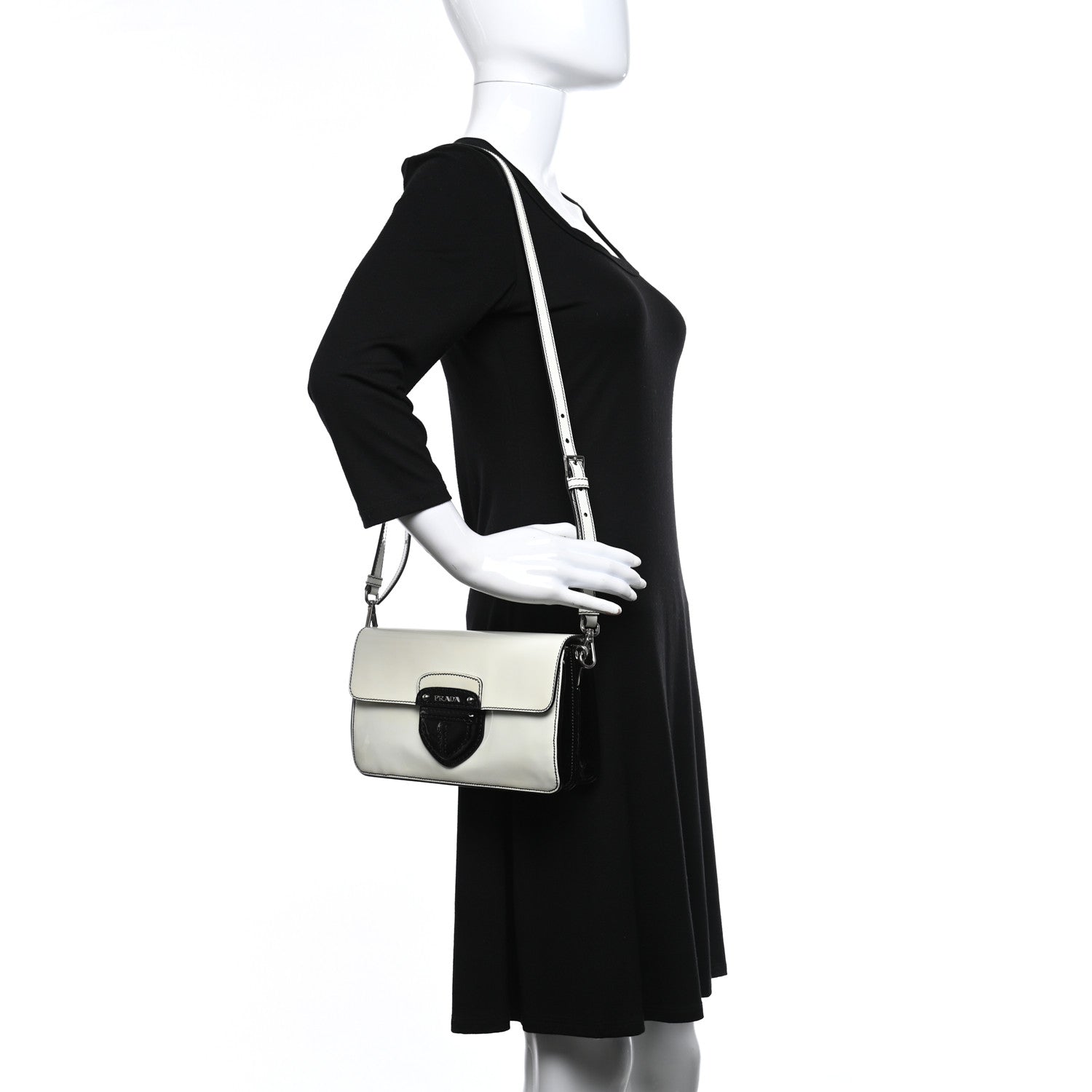 Prada Vernice Crossbody Bag White Black 2 of 10