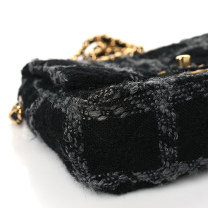Chanel Wool Tweed Quilted Elegant Chain Flap Black Grey 9 of 11