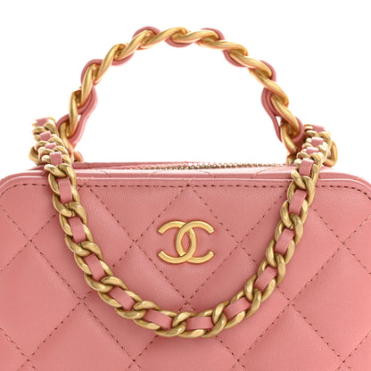 Chanel Lambskin Quilted Top Handle Mini Vanity Case Pink 8 of 12