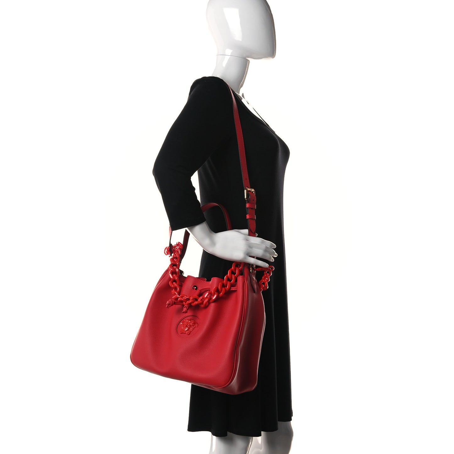 Grained Calfskin La Medusa Bucket Bag Red