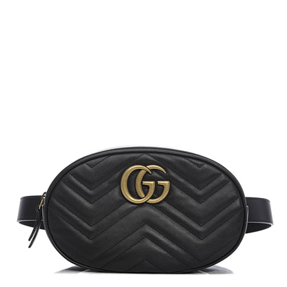 Gucci Calfskin Matelasse GG Marmont Belt Bag 75 30 Black 1 of 10