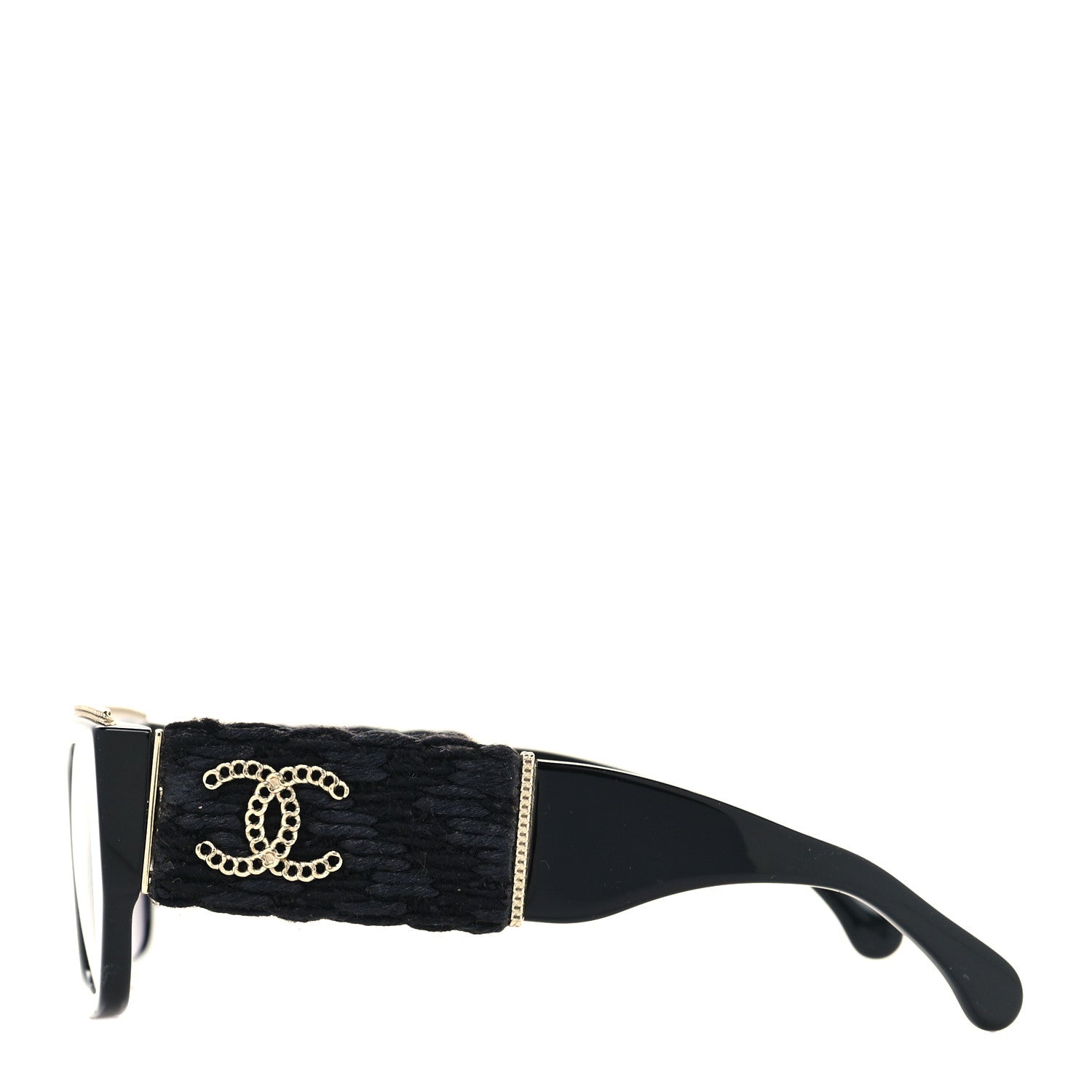 Chanel Acetate Tweed Wool CC Chain Rectangle Sunglasses 71549 Black 3 of 8