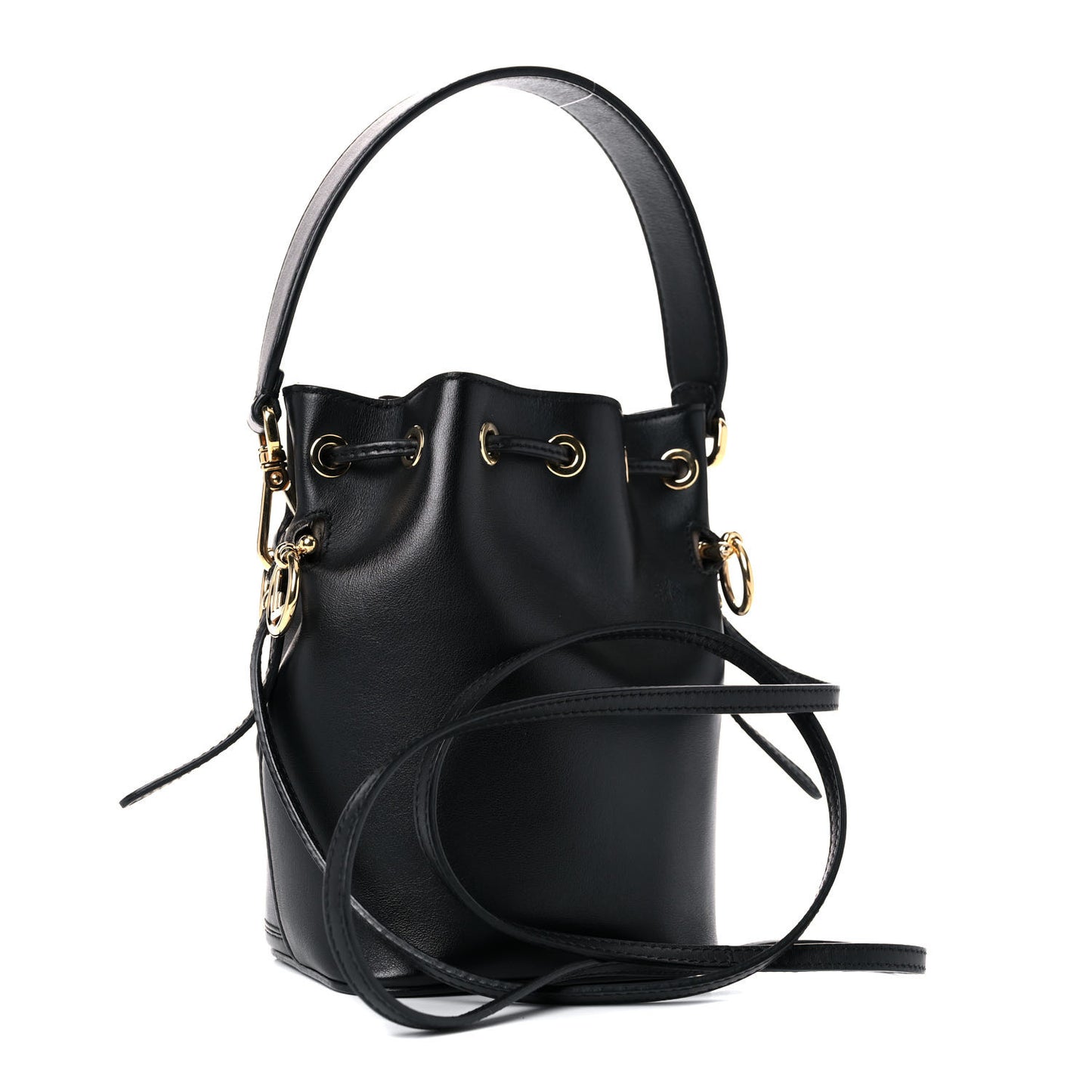 Vitello Century F is Fendi Eyebrow Monster Eyes Embossed Mini Mon Tresor Bucket Bag Black