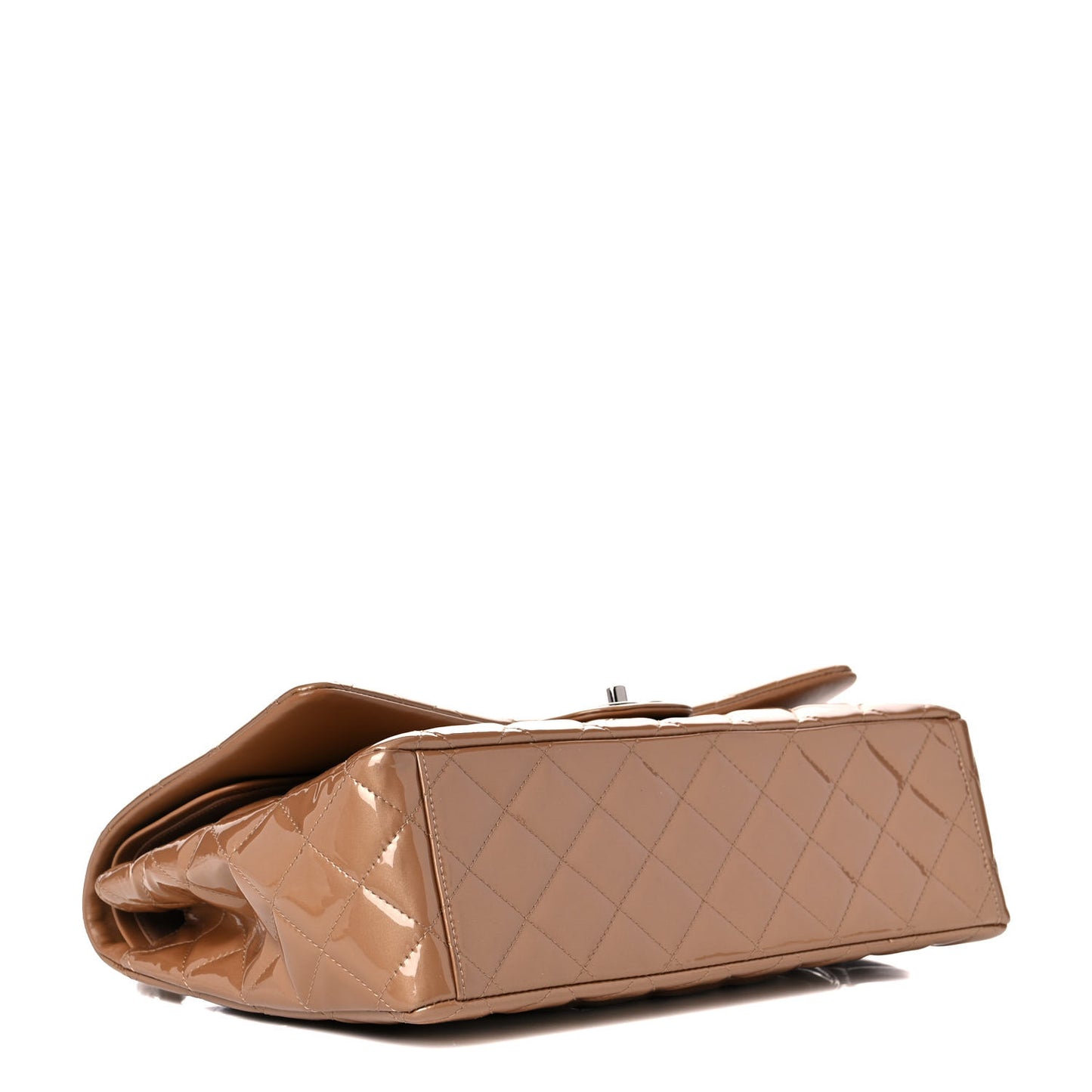Patent Calfskin Quilted Maxi Double Flap Dark Beige