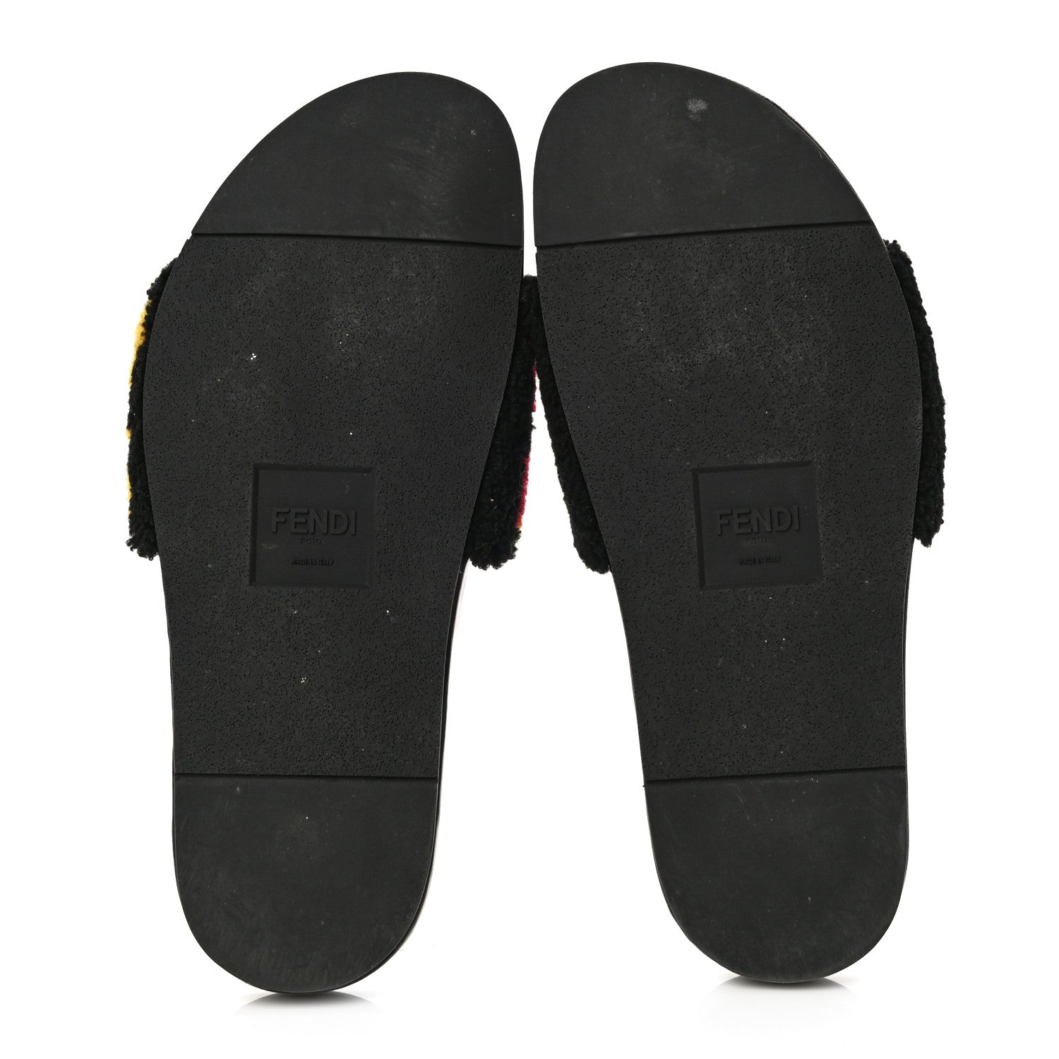 Fendi Shearling Logo Mens Slide Sandals 8.5 Black Giallo Ribes 7 of 12