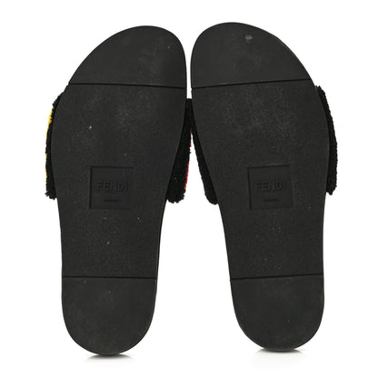 Fendi Shearling Logo Mens Slide Sandals 8.5 Black Giallo Ribes 7 of 12