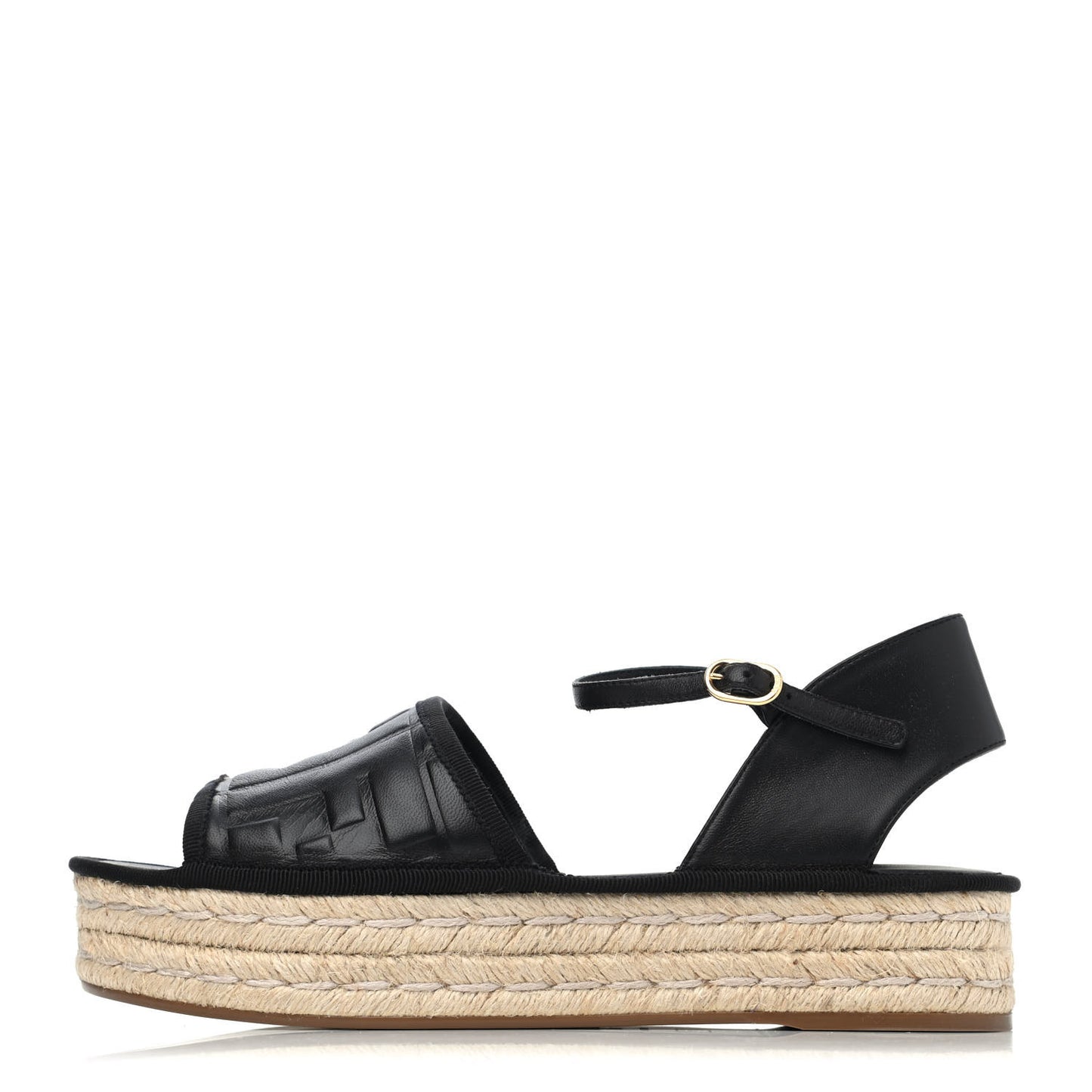 Nappa FF Embossed Espadrille Platform Sandals 37 Black