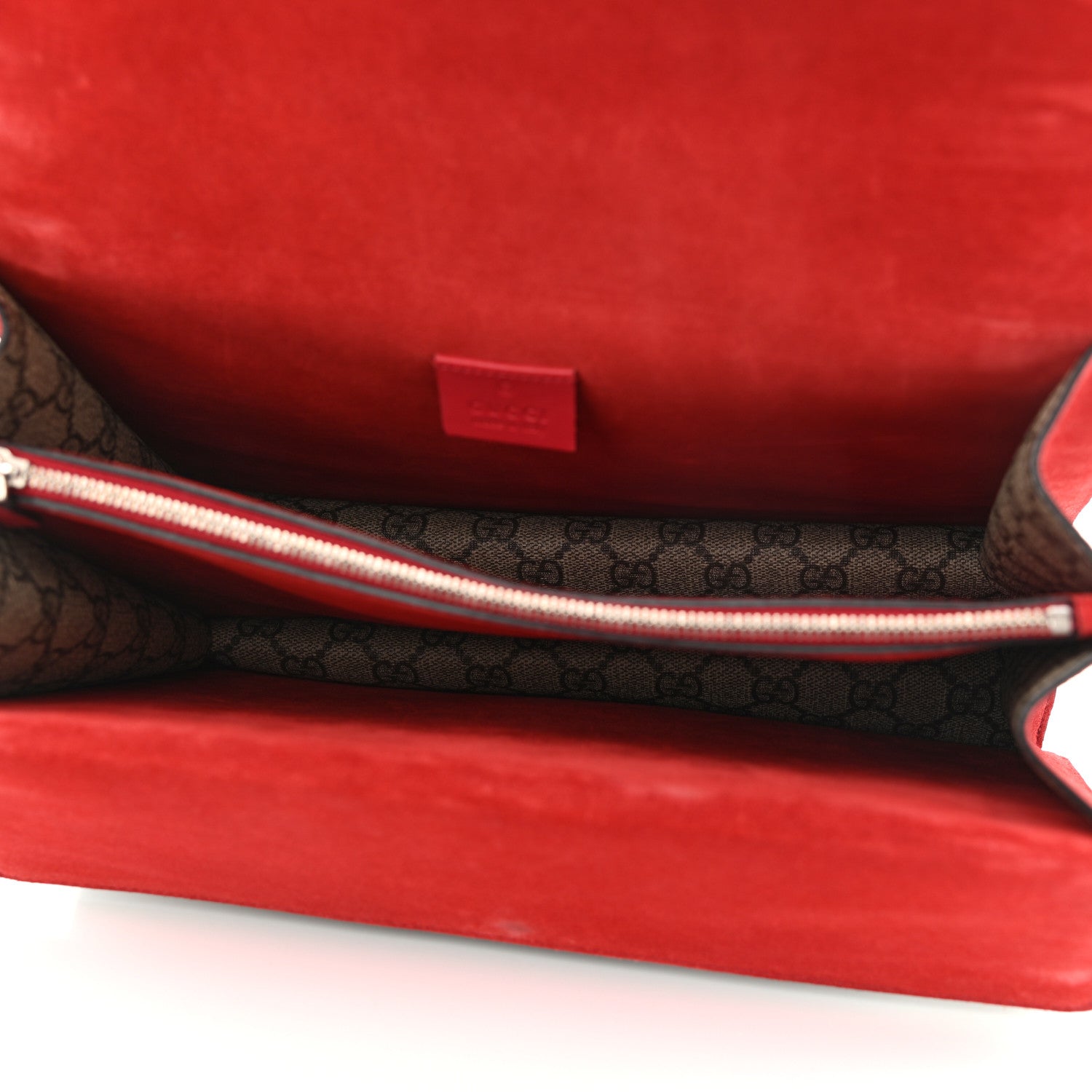 Gucci GG Supreme Monogram Suede Cudu Medium Dionysus Shoulder Bag Beige Ebony Vulcanic Red 5 of 16