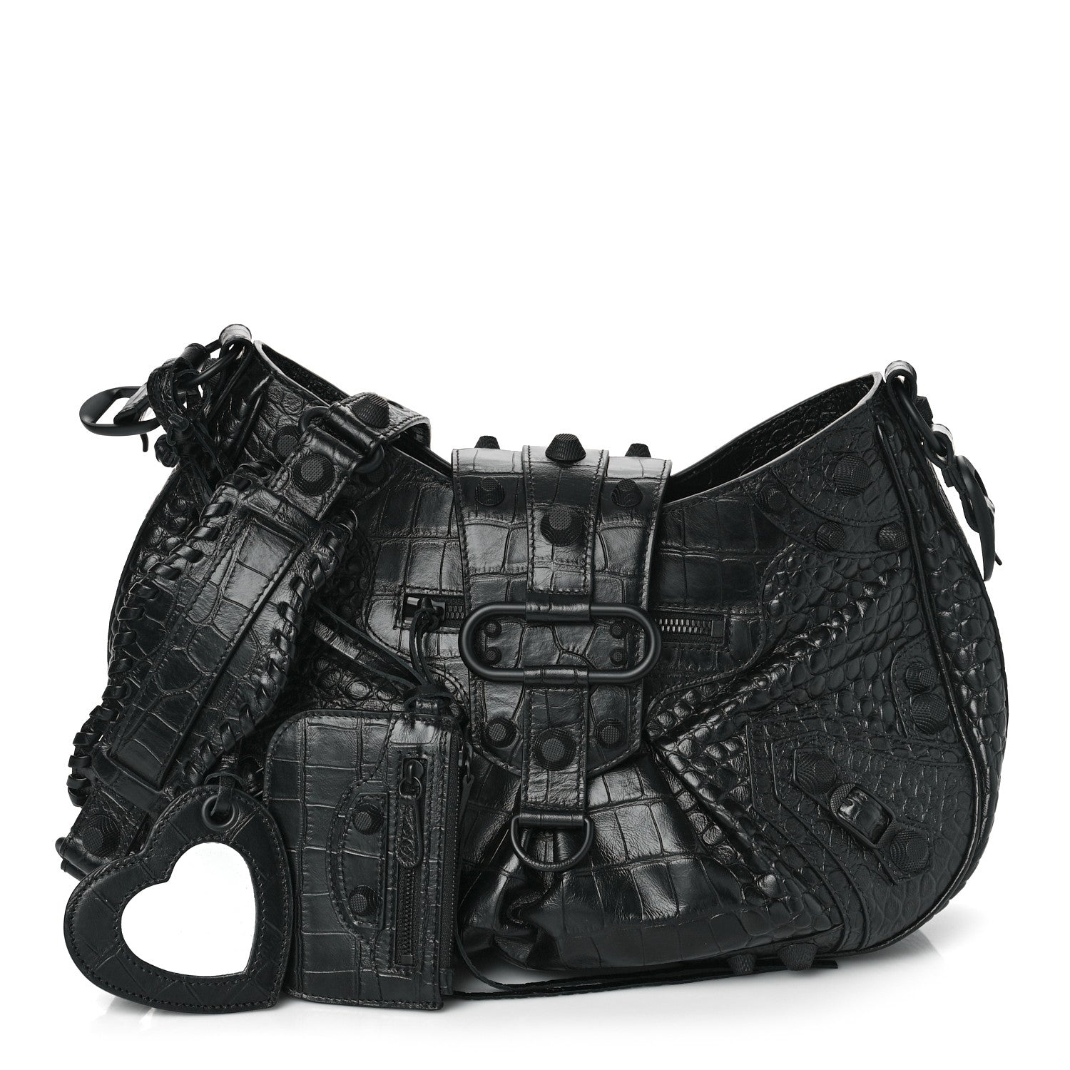 Balenciaga Extra Supple Calfskin Monochrome Crocodile Embossed Medium Le Cagole Shoulder Bag Black 1 of 9