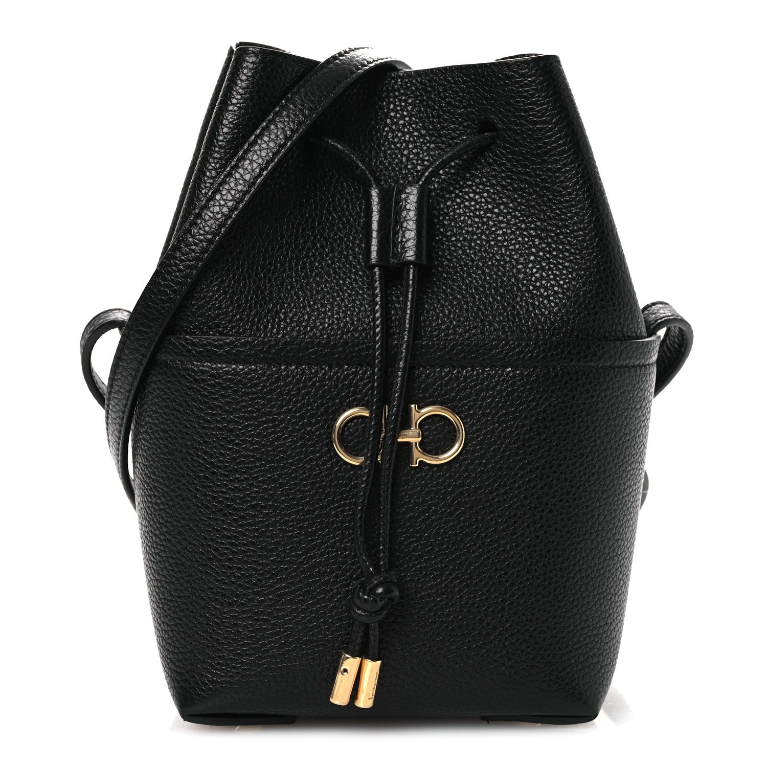 Salvatore Ferragamo Grained Calfskin Mini Gancino Bucket Bag Black 1 of 9