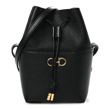 Salvatore Ferragamo Grained Calfskin Mini Gancino Bucket Bag Black 1 of 9