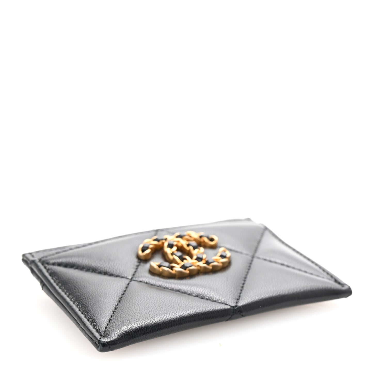 Lambskin Quilted Chanel 19 Card Holder Black