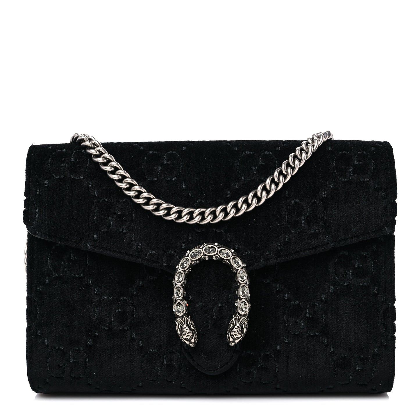 Velvet GG Monogram Mini Dionysus Chain Wallet Black