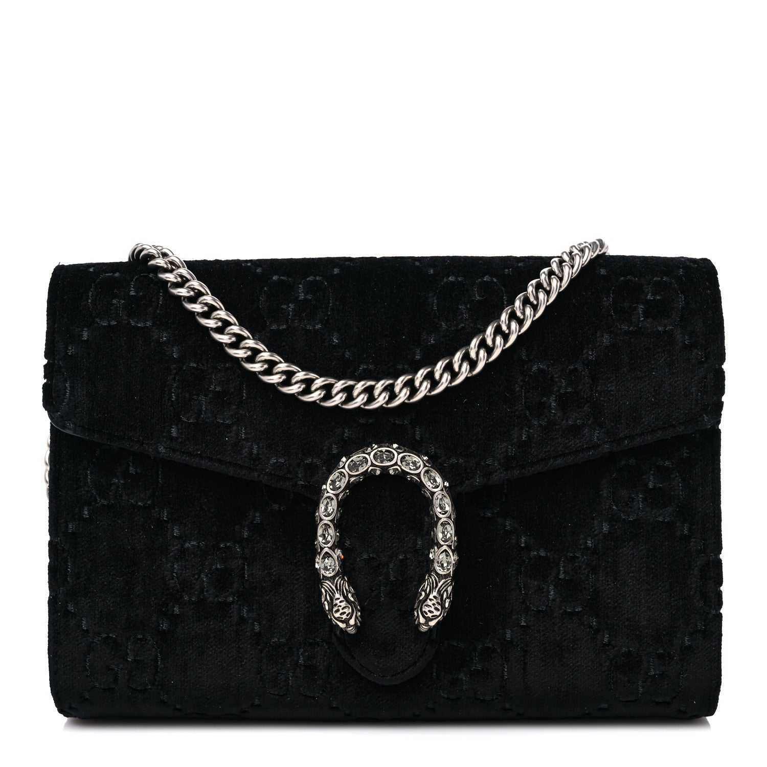 Gucci Velvet GG Monogram Mini Dionysus Chain Wallet Black 1 of 10