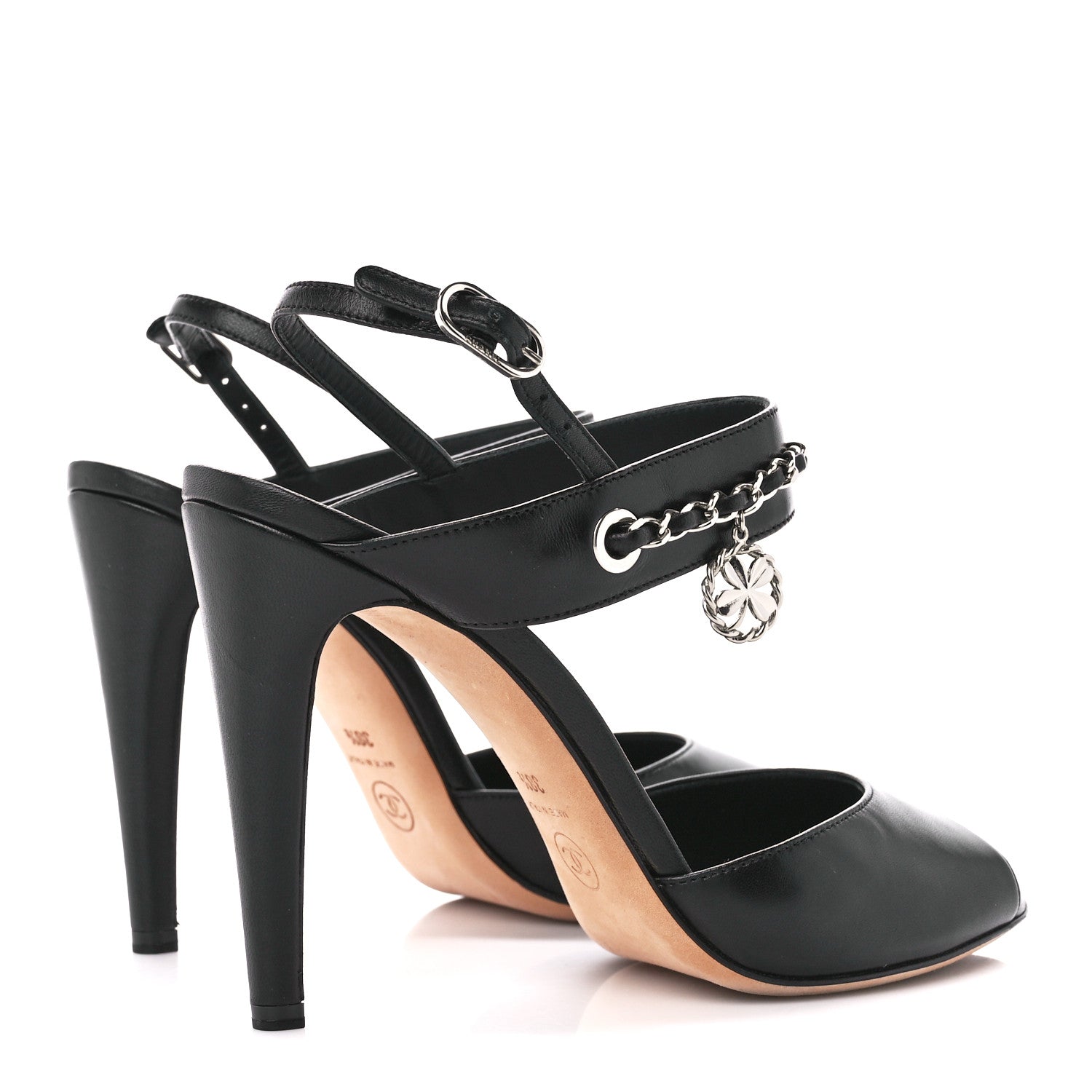Chanel Lambskin CC Chain Sandals 38.5 Black 4 of 9