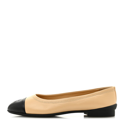 Chanel Lambskin Cap Toe CC Uniform Ballerina Flats 40 Beige Black 1 of 9