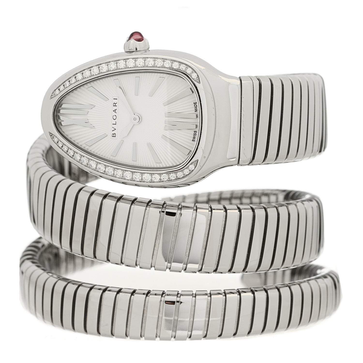 Bulgari Stainless Steel Diamond Bezel 35mm Serpenti Tubogas Double Spiral Quartz Watch 2 of 5