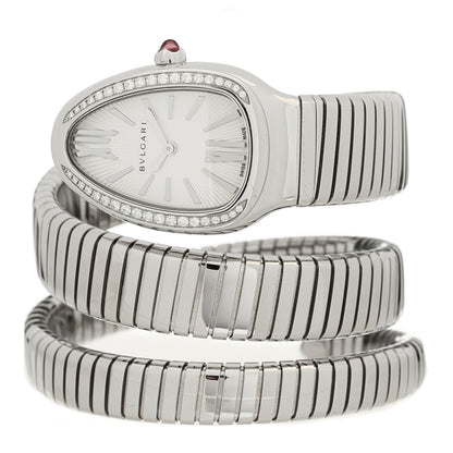 Bulgari Stainless Steel Diamond Bezel 35mm Serpenti Tubogas Double Spiral Quartz Watch 2 of 5