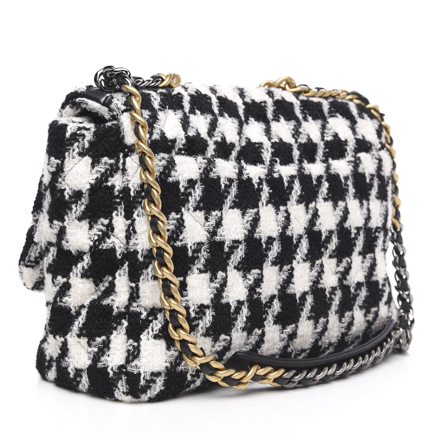 Chanel Tweed Quilted Maxi 19 Flap Black Ecru White 3 of 10
