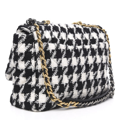 Chanel Tweed Quilted Maxi 19 Flap Black Ecru White 3 of 10