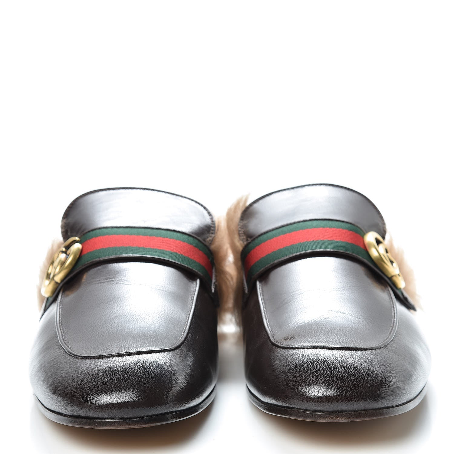 Gucci Goatskin Fur Web GG Mens Princetown Slippers 13 Cocoa 2 of 10