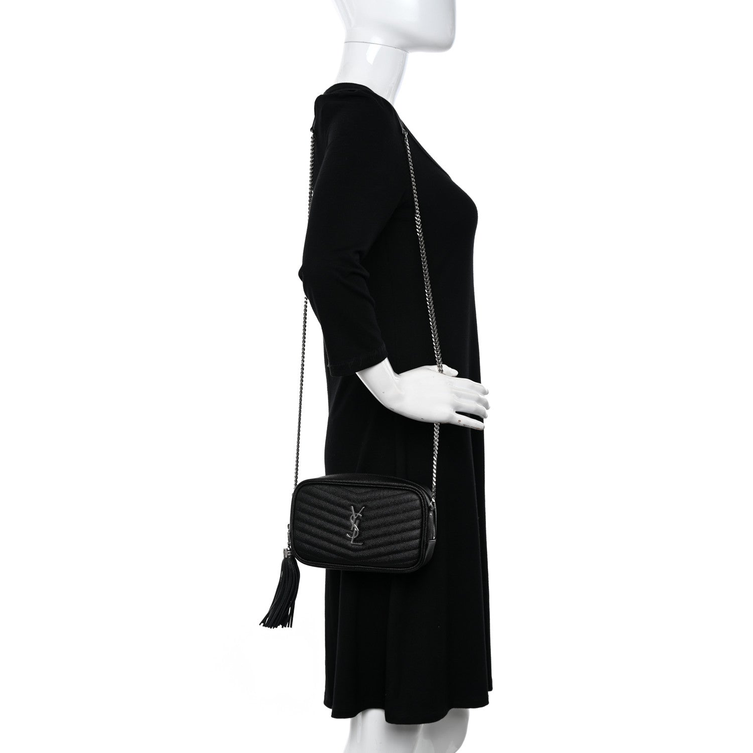 Saint Laurent Grain De Poudre Matelasse Monogram Mini Lou Camera Bag Black 2 of 10