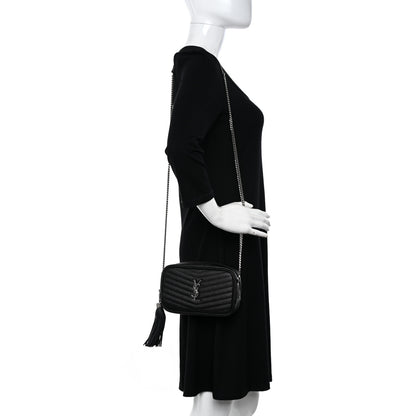 Saint Laurent Grain De Poudre Matelasse Monogram Mini Lou Camera Bag Black 2 of 10