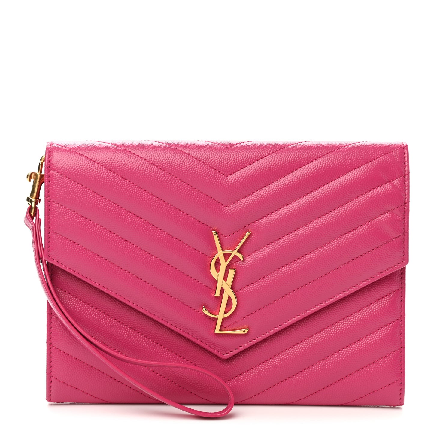 Grain De Poudre Matelasse Chevron Monogram Envelope Clutch Fuxia Couture