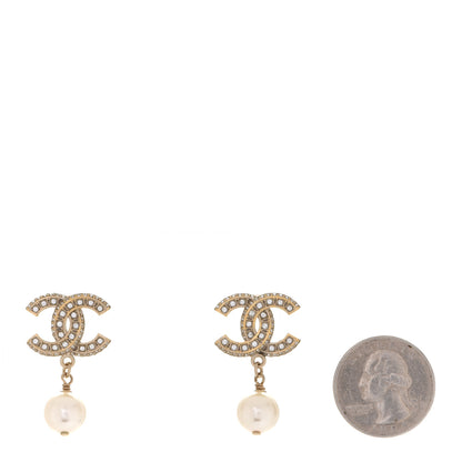 Chanel Crystal Pearl CC Drop Earrings Gold 2 of 5