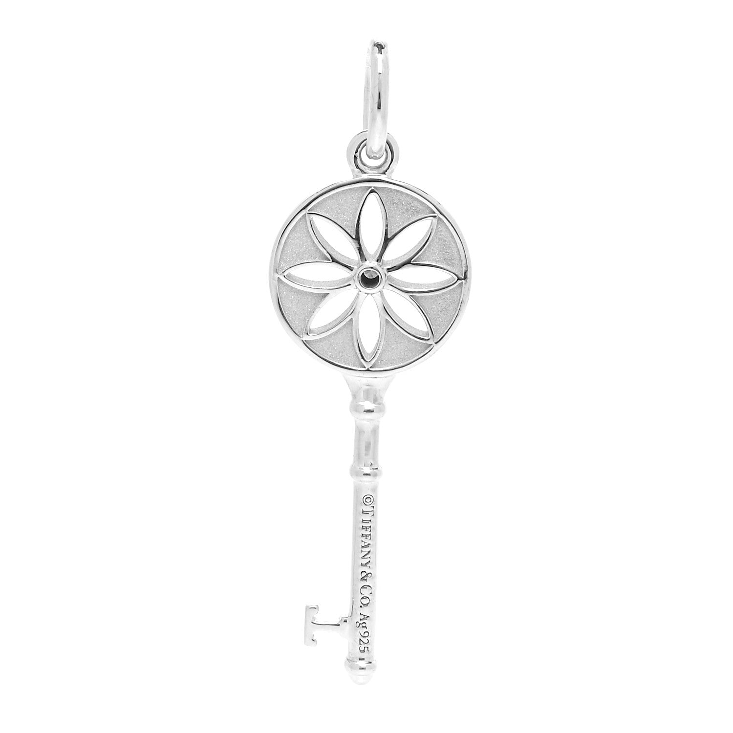 Tiffany Sterling Silver Diamond Small Daisy Key Pendant 3 of 5