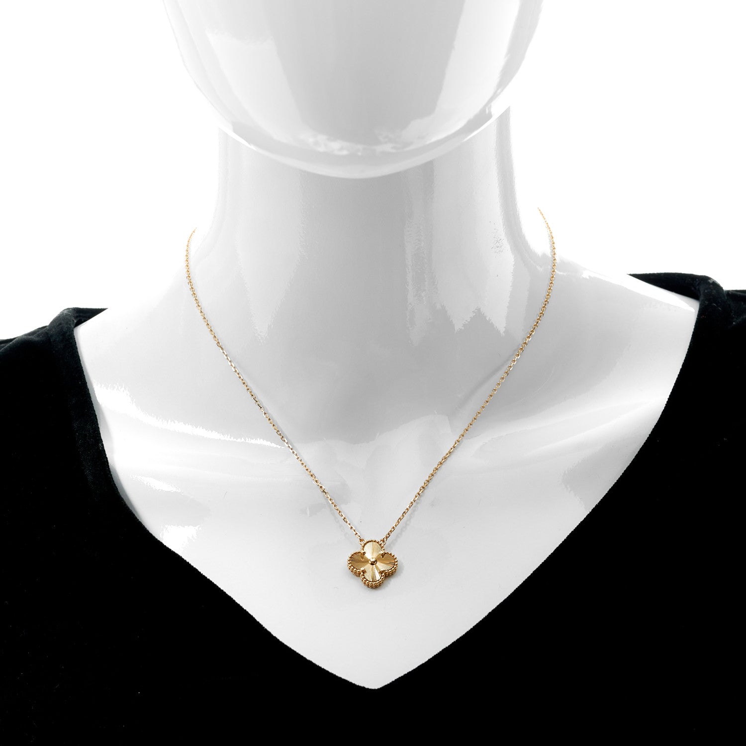 Van Cleef & Arpels 18K Yellow Gold Guilloche Vintage Alhambra Pendant Necklace 2 of 7