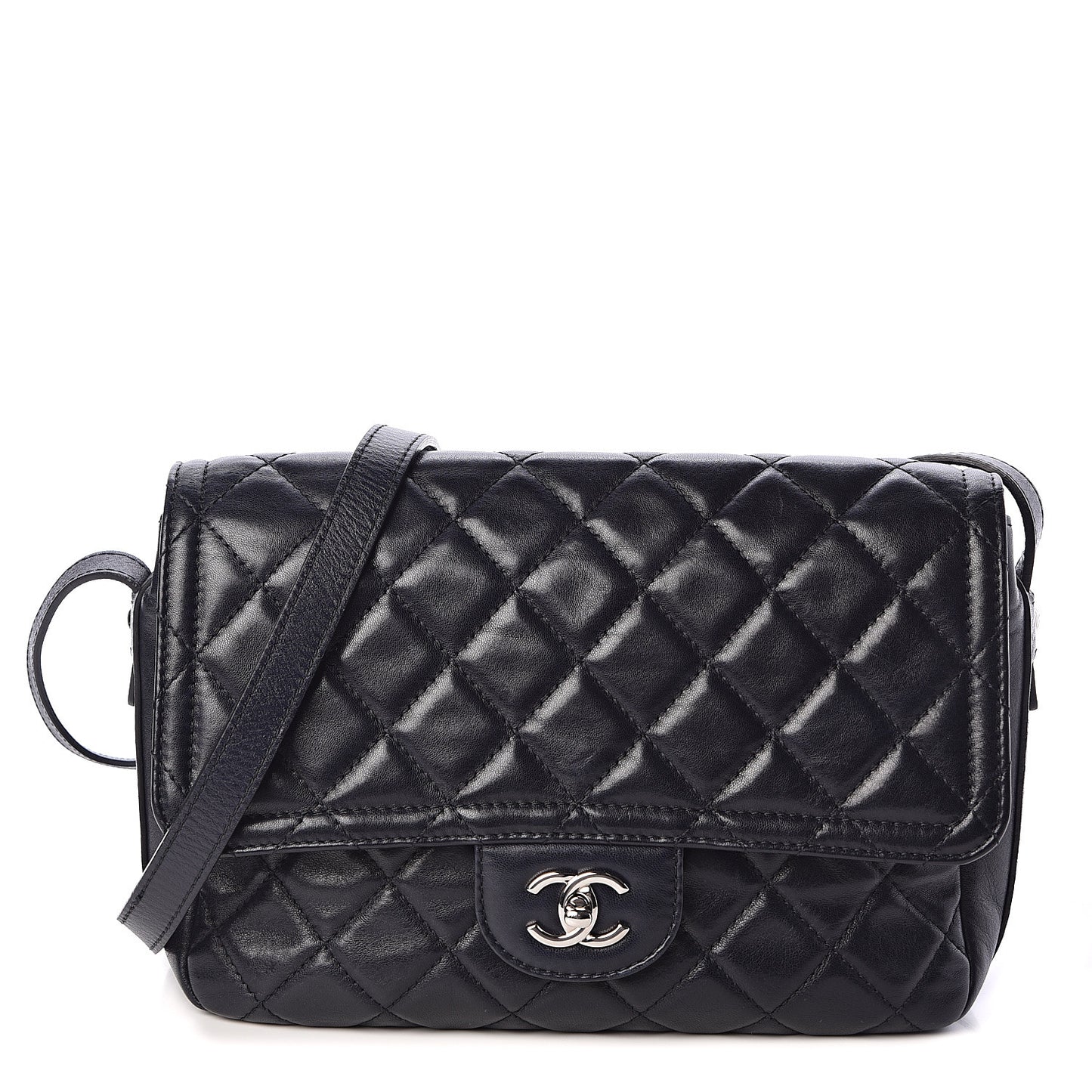 Lambskin Quilted Messenger Bag Dark Navy