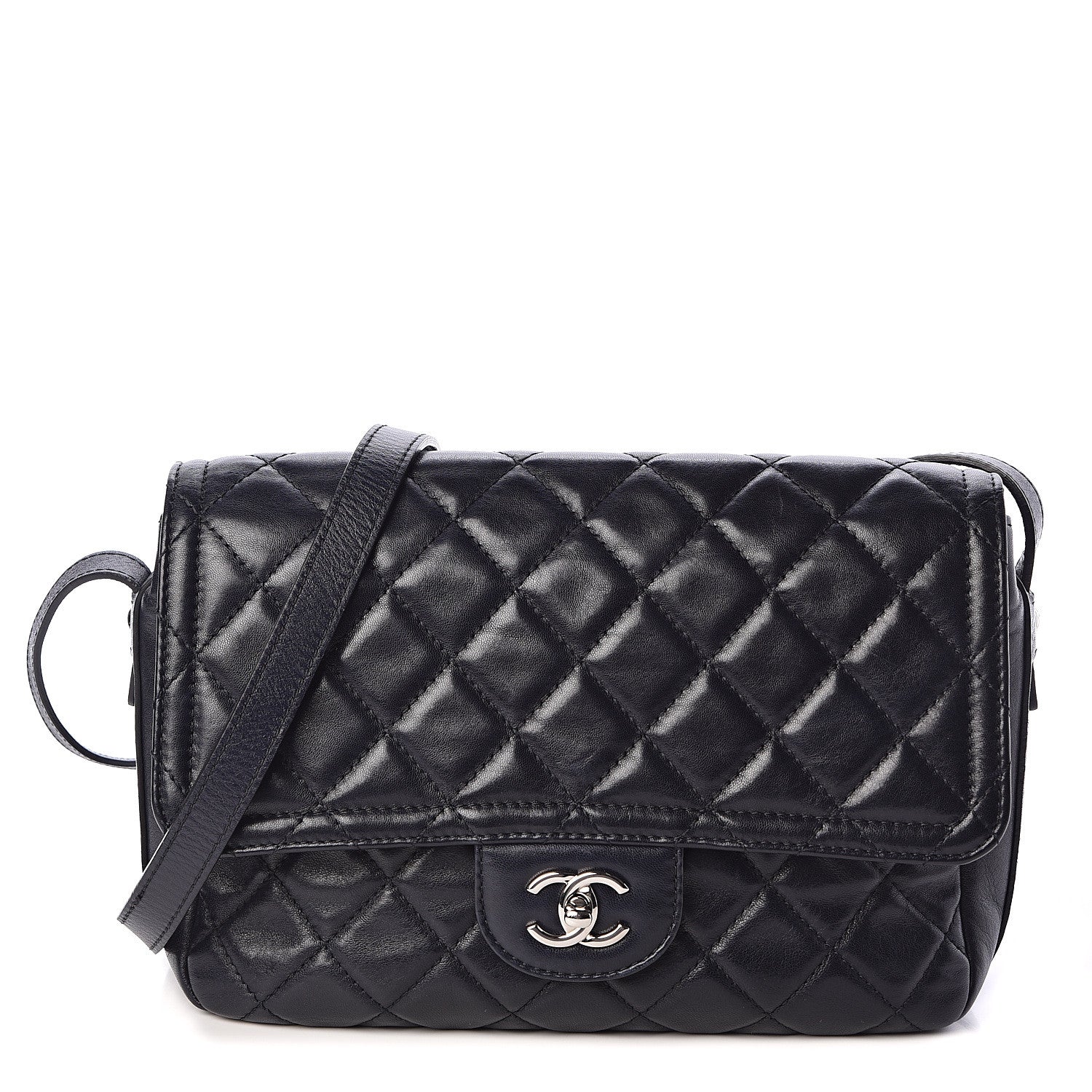 Chanel Lambskin Quilted Messenger Bag Dark Navy 2 of 14