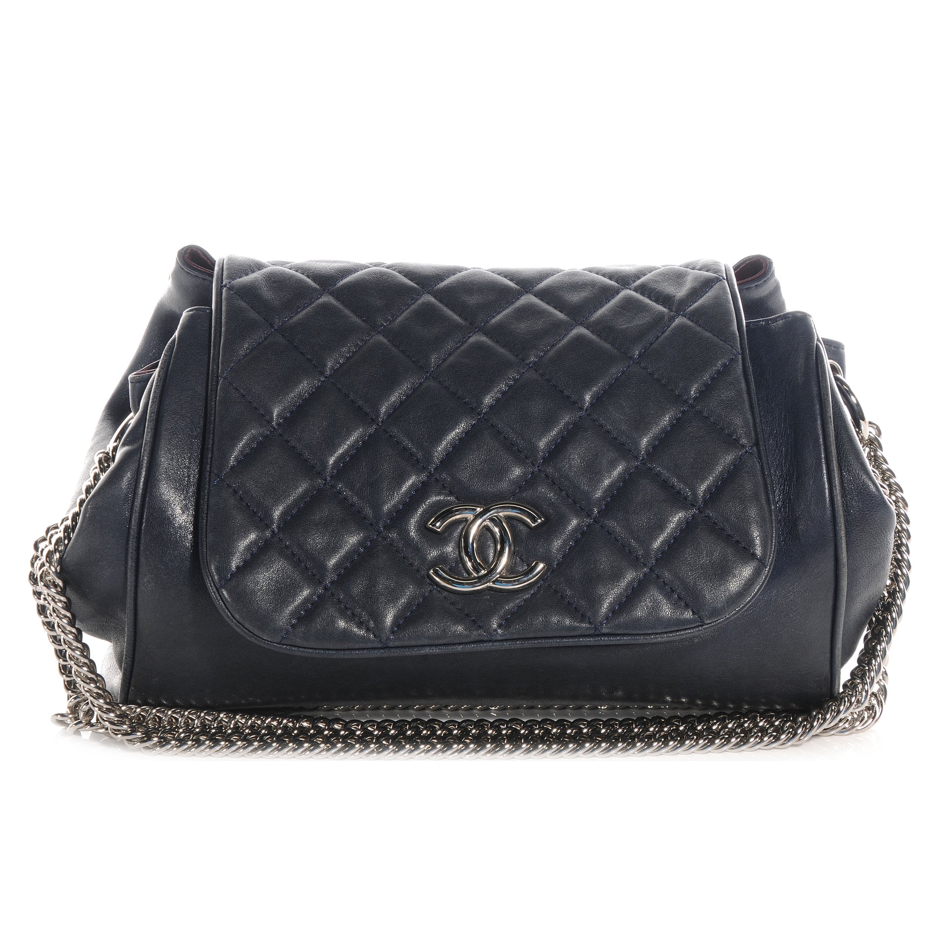 Chanel Lambskin CC Accordion Flap Navy 1 of 7