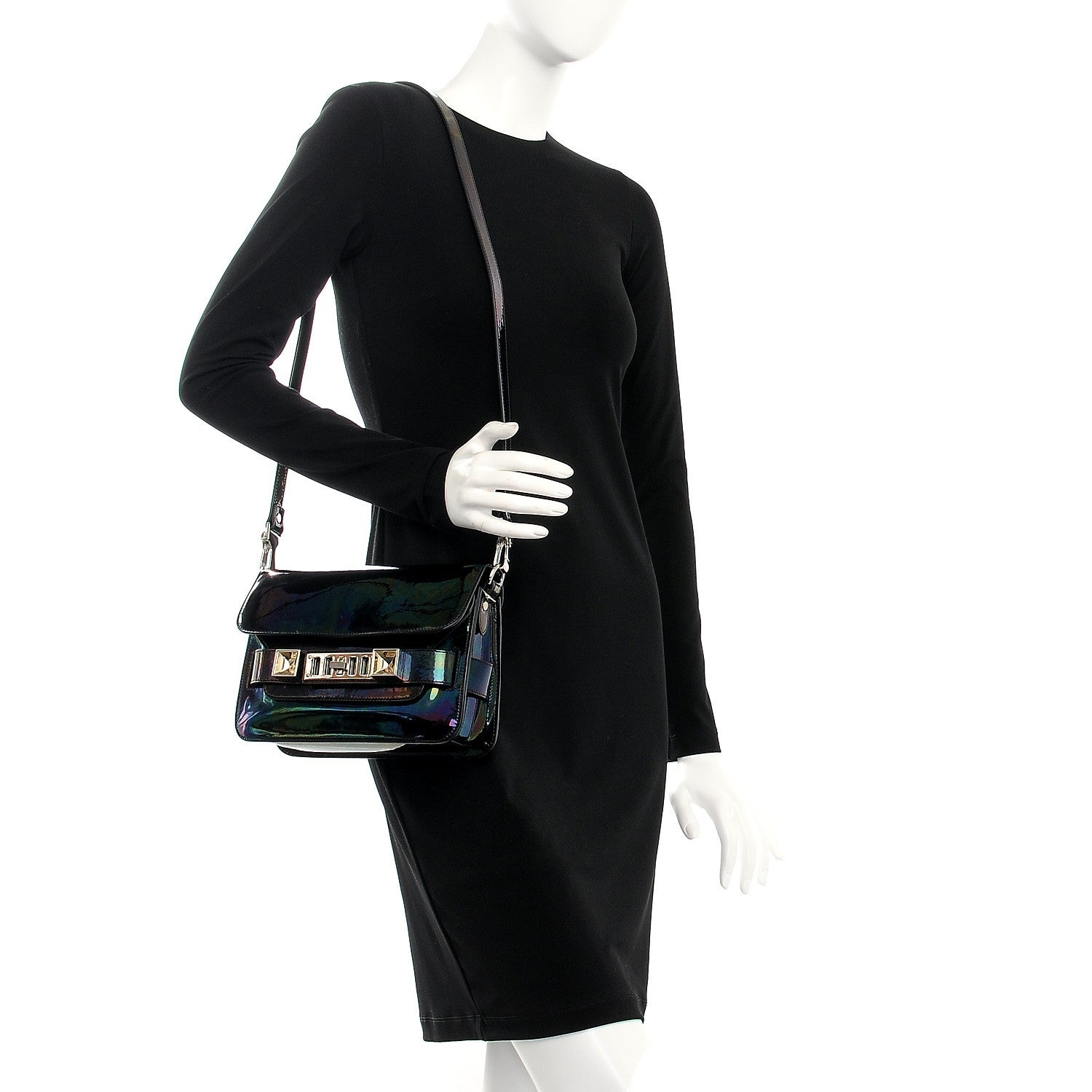 Proenza Schouler PS11 Holographic Patent Mini Classic Shoulder Bag Oil Slick 2 of 8