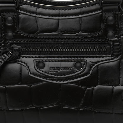 Balenciaga Semi Shiny Calfskin Crocodile Embossed Neo Classic Black Hardware Mini City Black 8 of 9