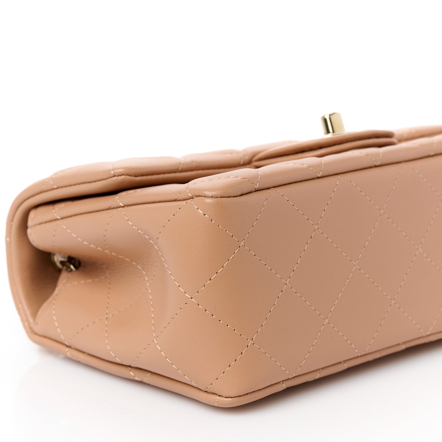 Lambskin Quilted Mini Rectangular Flap Dark Beige